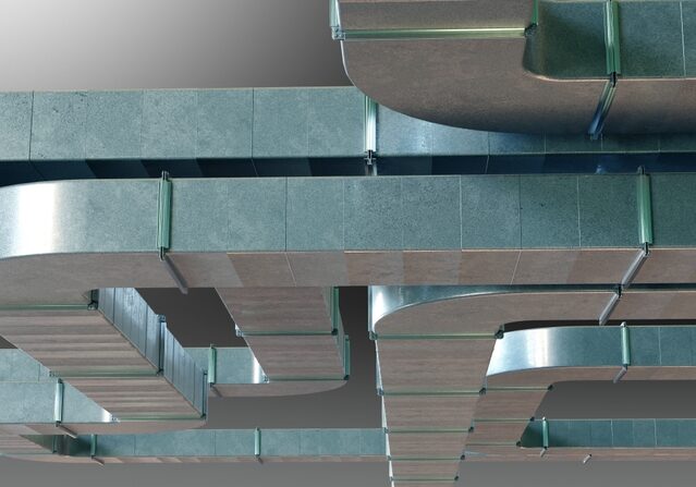 Air,Ventilation,Ducts,With,Curved,And,Straight,Sections,Installed,Under