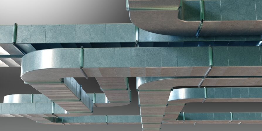 Air,Ventilation,Ducts,With,Curved,And,Straight,Sections,Installed,Under